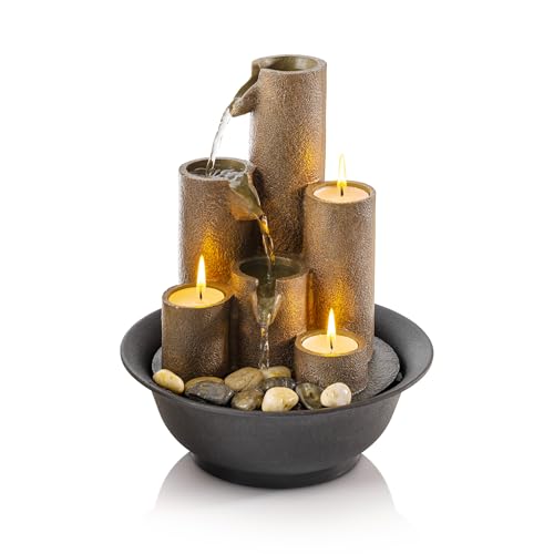 WCT202 Indoor Tabletop Tiered Water Fountain Featuring 3 Candles for Desktop and Table