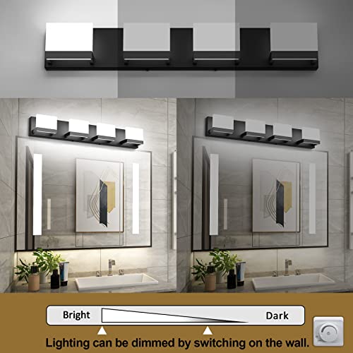 Dimmable Black LED Vanity Light for Bathroom Up and Down 4 Lights Black Modern Bathroom Wall Light Fixtures Over Mirror
