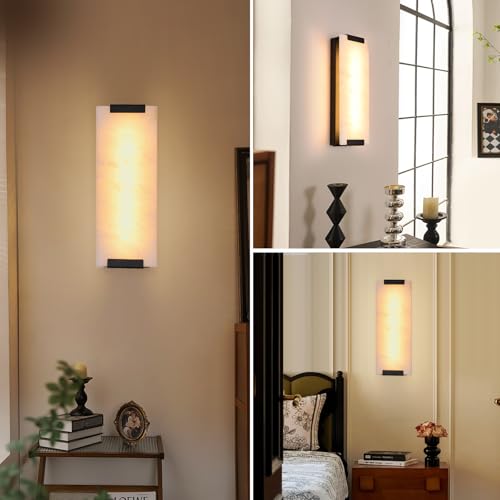 14.2in Alabaster Wall Sconce Hardwired