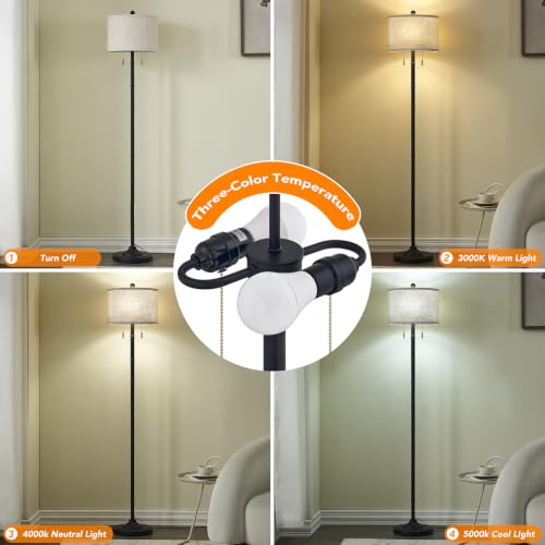 Upgraded 2 Light Mid Century Modern Black Floor Lamp for Living Room (Black)