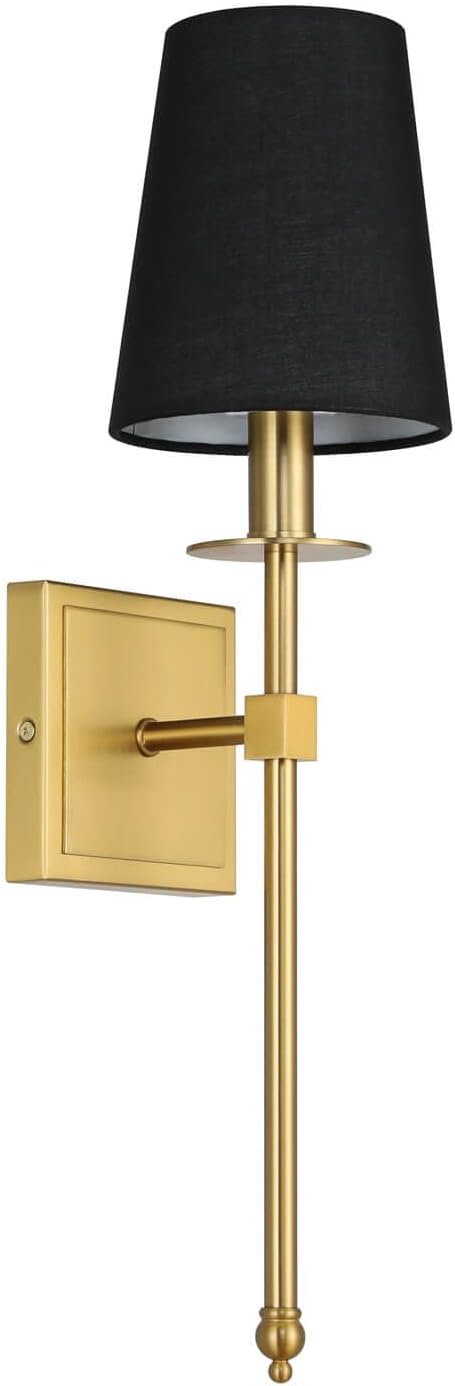 XiNBEi Lighting Wall Sconces Set of 2, Hardwired Brushed Brass Sconce Lighting with Black Fabric Shade Modern Wall Mount Light Fixture for Bathroom Bedroom Living Room Hallway XB-W1307-BS