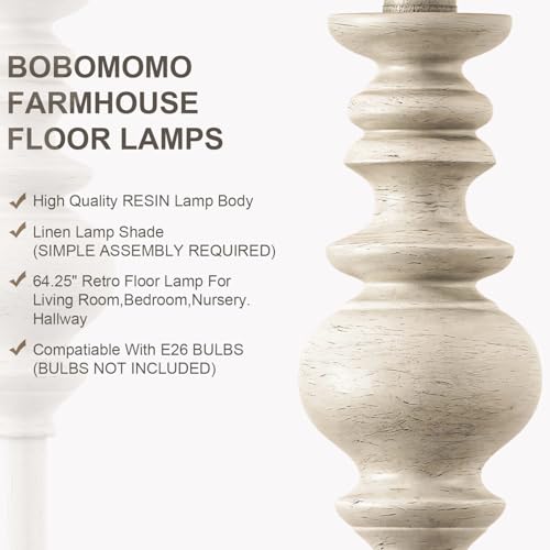 64.25" Farmhouse Floor Lamp for Living Room Bedroom (Rustic White)