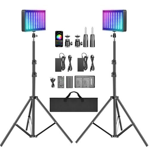 2 Pack RGB Video Light with Tripod Stands NP (2 Count)