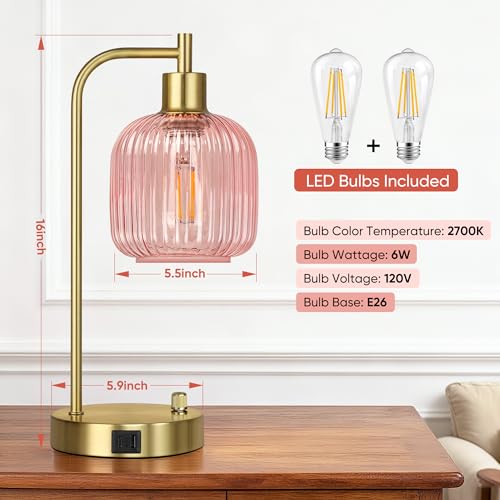 Pink Glass Table Lamps Set of 2 (2 Count)