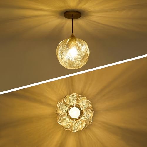 Amber Glass Pendant Lights Kitchen Island Gold Hanging Ceiling Light 9.84"