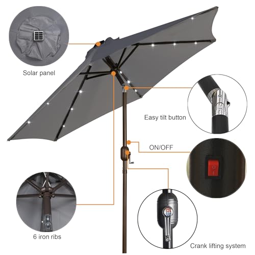 7.5 ft Solar Umbrella 18 LED Lighted Patio Umbrella Table Market Umbrella