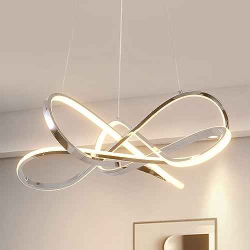 Modern LED Chandelier Chrome, 55W Dimmable 26 Inch | LED Pendant Chandelier, 3-Light Figure-8 Design, Remote & APP Dimmable, Coverage 180 sq.ft for Dining Room