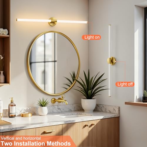 Gold Wall Sconces Set of 2 Hardwired LED Vanity Light 39"