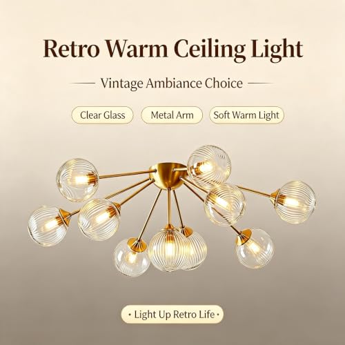 10‑Head Clear Textured Glass Sputnik Ceiling Light Starburst Light