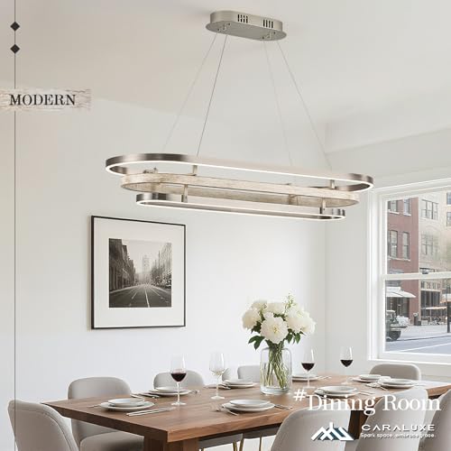 3 Ring LED Chandelier Modern Chandelier Weathered Wood Nickel Dimmable 39''