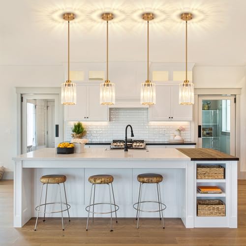 Modern Crystal Pendant Lights for Kitchen Island Brushed Gold 1 Pack