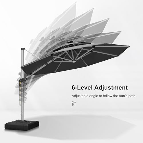 Patio Umbrella with Base 12ft Solar LED Light Double Top