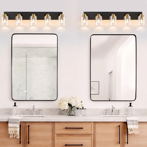 5 Light Black and Gold Bathroom Vanity Light