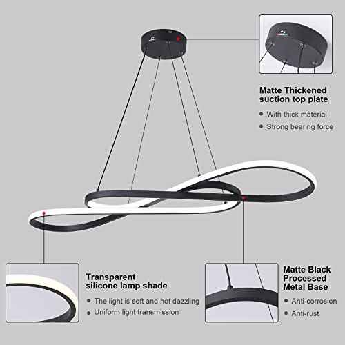Modern LED dimmable Chandelier 45W Color Temperature 3000K-4000K-5000K Creative Design Suitable for Living Room Dining Room Kitchen Island Bedroom Foyer Note the Shape(Black, 40 Inch)