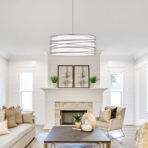 5 Light Drum Chandelier 19.7'' Brushed Nickel Industrial Light Fixture