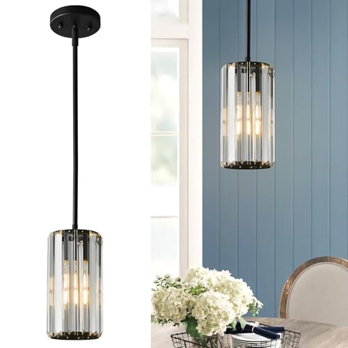 Black Pendant Lighting Modern Pendant Light Mini Crystal Chandeliers Adjustable Pendant Light Fixture for Kitchen Island Dinning Room Corridor Bedroom