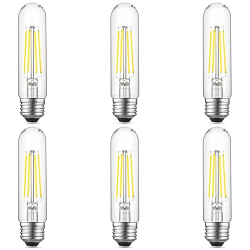 E26 LED Bulb 6W Equal 60 Watt Light Bulbs Daylight 5000K E26 Edison Bulb AC120V 750lm Dimmable 5 Inch Long Tubular T10 LED Bulb for Rustic Pendant (6 Count)