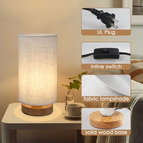 Minimalist Dimmable Nightstand Lamp with Round Fabric Linen Shade