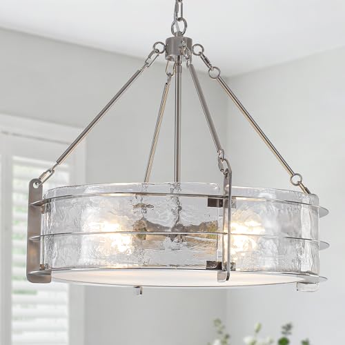 22” Modern Brushed Nickel Glass Chandeliers for Dining Room