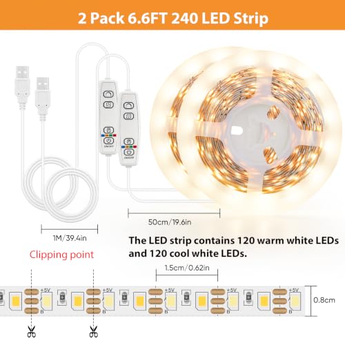 6.6FT Tunable White LED Strip Lights 2Pack (Warm White&Cool White / 6.6 FT 2 Pack)