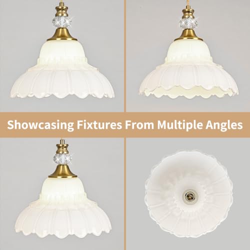 1 Piece Vintage Chandelier in Brushed Gold Finish with White Flower (1-Light / Gold and White)
