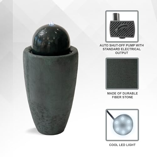 25.98" Modern Sphere Water Fountain with LED Light