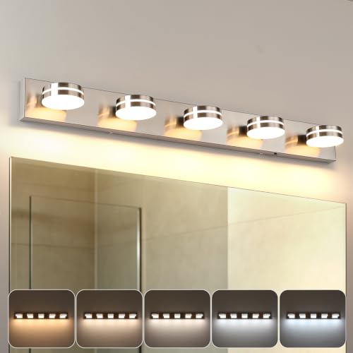 Brushed Nickel Bathroom Light Fixtures Over Mirror