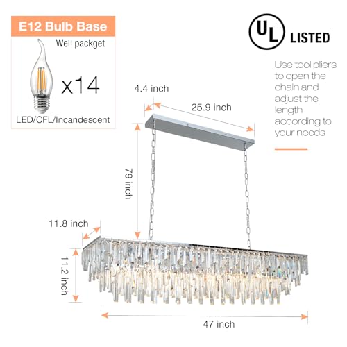 47" Modern Rectangle Crystal Chandelier