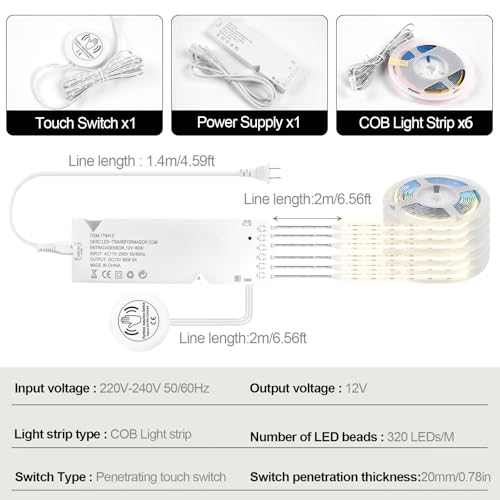 COB LED Strip Lights (6 X 3.3ft warmwhite / 3.3ft)