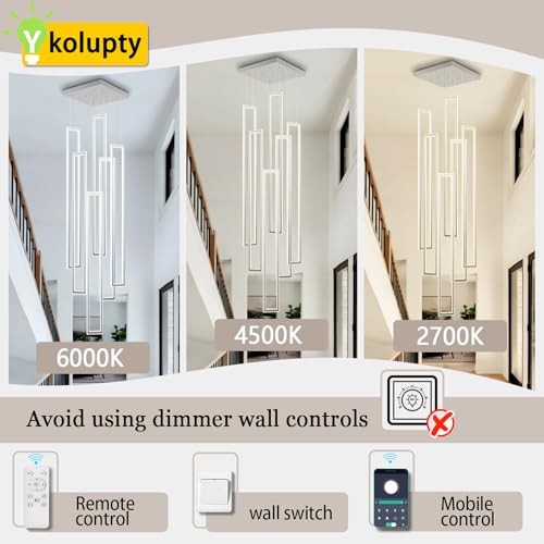 Modern Chandeliers for Entryway High Ceiling Large Rectangle Chandelier LED Dimming Contemporary Chandelier for Staircase Foyer 2700k