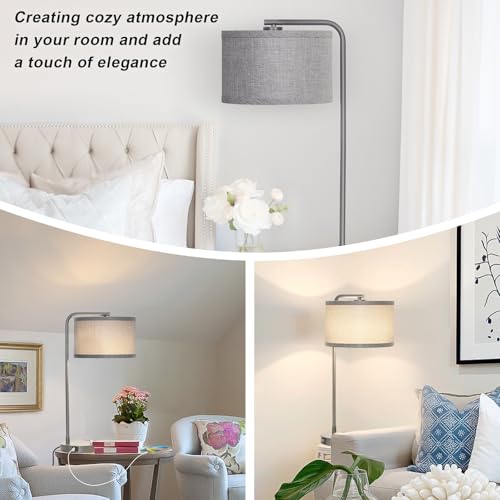 Gray Bedside Lamp with USB C+A Ports