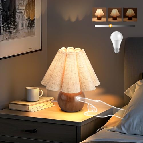 Wood Grain Touch Control Table Lamp for Bedroom