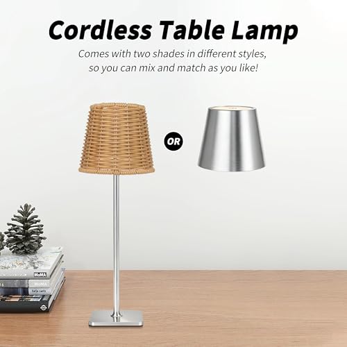 Outdoor Waterproof Cordless Wireless Rechargeable Portable Top Touch Battery Operated Powered LED Table Lamp Desk Lamp Lights for Restaurant Kitchen Patio Dinner Dining
