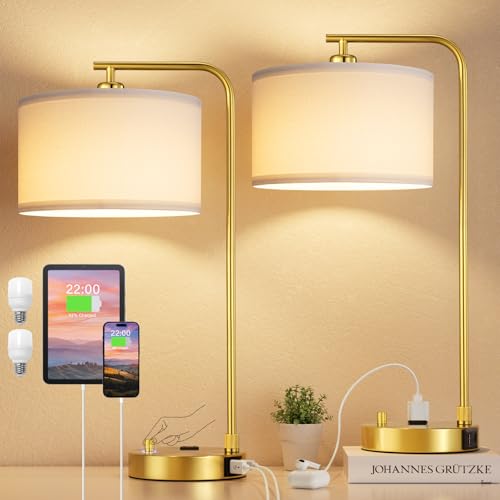 Gold Bedside Lamps Set of 2