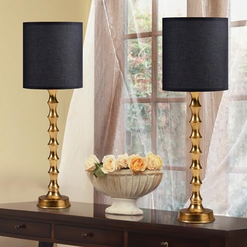 30.5" Gold Buffet Lamps Set of 2 with Black Shade (2 Count)