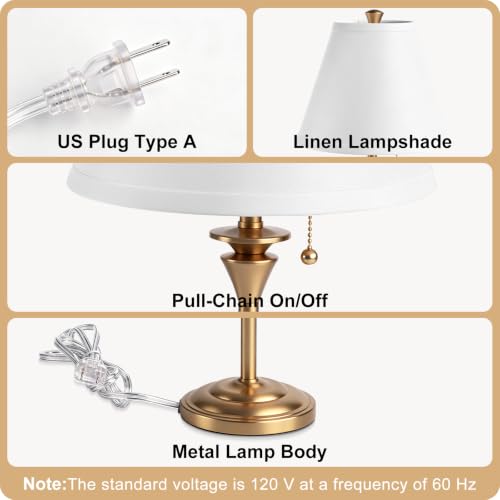 Metal Table Lamp for Bedroom (White Shade & Golden Base)