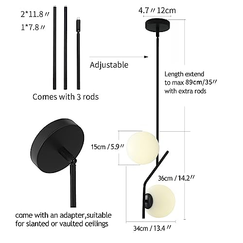 Modern Style Pendant Light Fixture Globe Chandelier Black Hanging Light Fixture for Kitchen Island Dinning Room Bedroom
