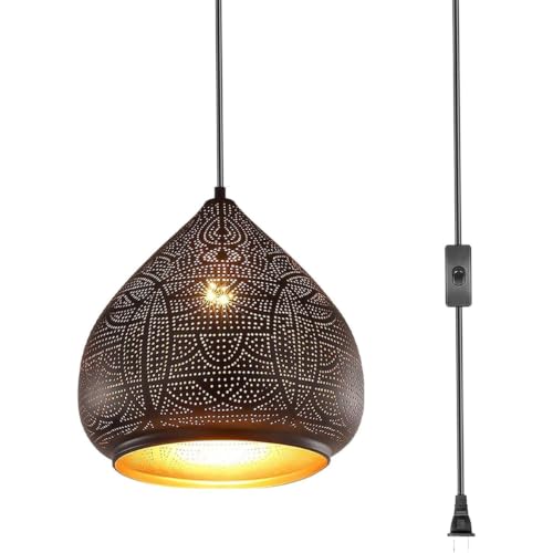 Plug in Pendant Light for Ceiling Black Hanging Light Moroccan Lamp