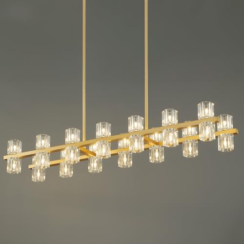 28 Light L46" Rectangle Gold Crystal Dining Room Chandelier Over Table