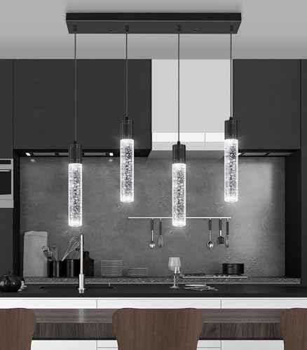 4-Lights Mini Modern Crystal Chandeliers for Kitchen Island Pendants Lighting Fixture LED Ceiling Light for Dining Room Bedroom Foyer 6000K