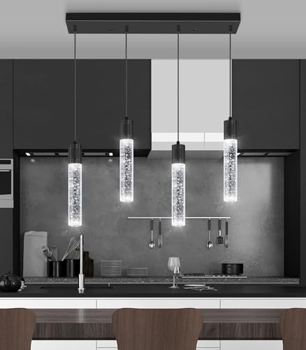 4 Lights Mini Modern Crystal Chandeliers for Kitchen Island Pendants Lighting Fixture LED Ceiling Light for Dining Room Bedroom Foyer 6000K (4 Count)