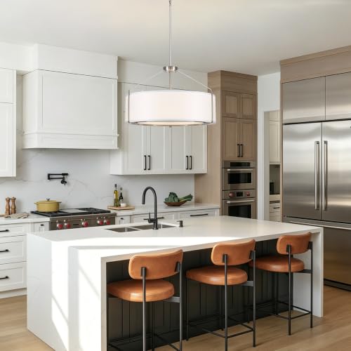 23Inch Drum Chandelier Large Nickel & White Pendant Lights for Dining Room