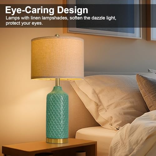 24.25" Modern Ceramic Green Table Lamps Set of 2 Lamps Living Room Bedroom (2 Count)