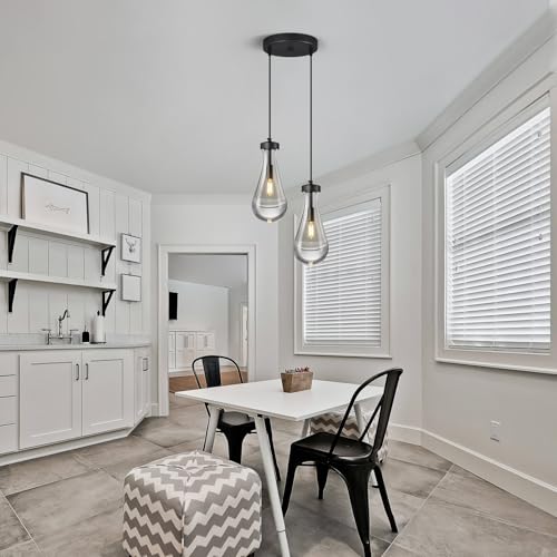 Raindrop Pendant Lights Kitchen Island Teardrop Black Hanging Light Fixtures Clear Solid Glass Pendant Light Modern Chandeliers for Dining Room Porch Corridor Living Room