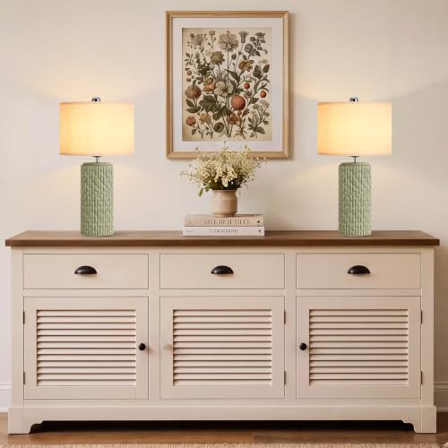 22" Modern Ceramic Table Lamps Set of 2 for Night Stands (Green)