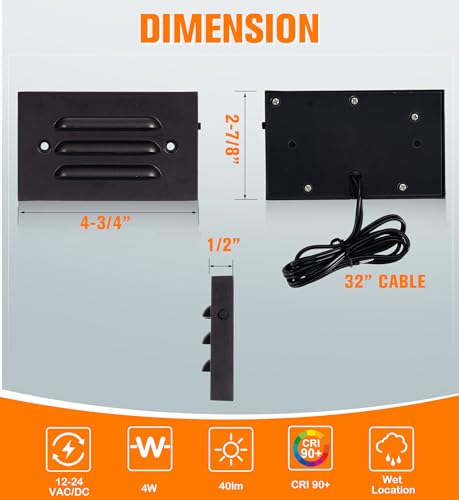 4 Inch 5CCT 12V 4W Low Voltage LED Step Light with Horizontal Louvered Faceplate for Steps Decks Stairs (6 Count)