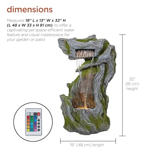 WIN1628 32" Outdoor Tree Bark Water Fountain with Color