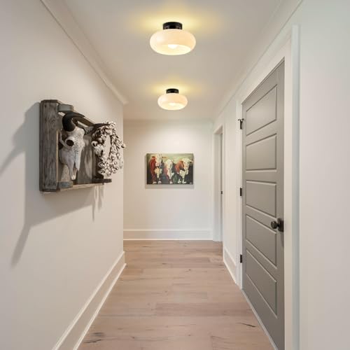 Mid Century Modern Black Semi Flush Mount Ceiling Light 11 Inch
