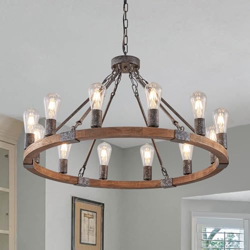 Farmhouse Wagon Wheel Chandelier 31" 12