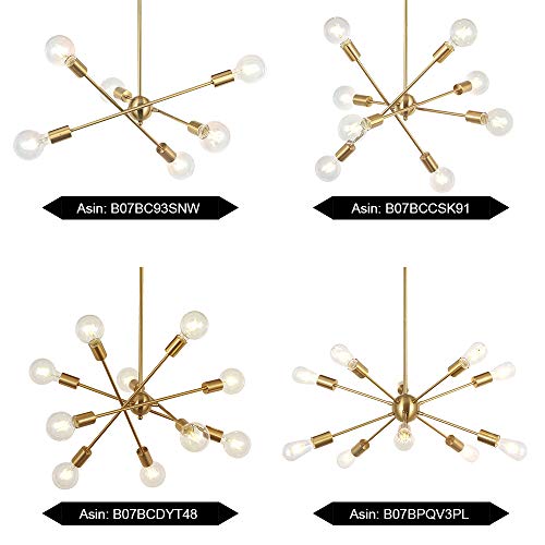 Modern 10 Light Sputnik Chandeliers Brushed Brass with Adjustable Arms Metal Kitchen Light Fixtures Gold Mid Century Pendant Lighting Vintage Industrial Ceiling Lights for Living Room